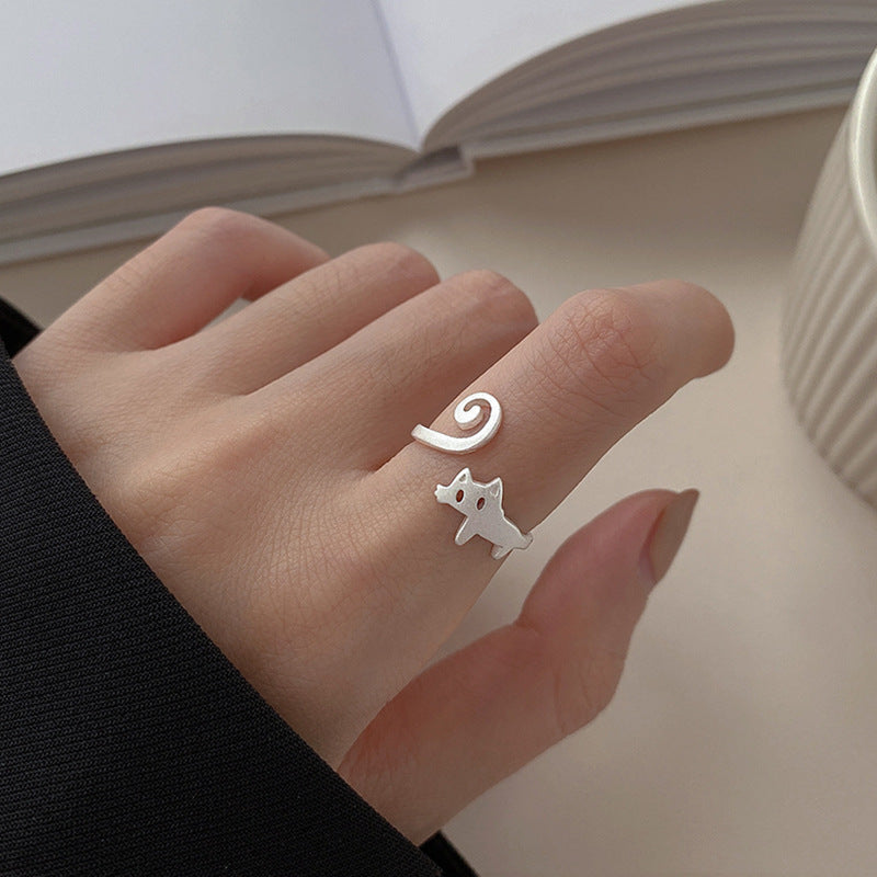 Cute Kitten Open Ring for Girls