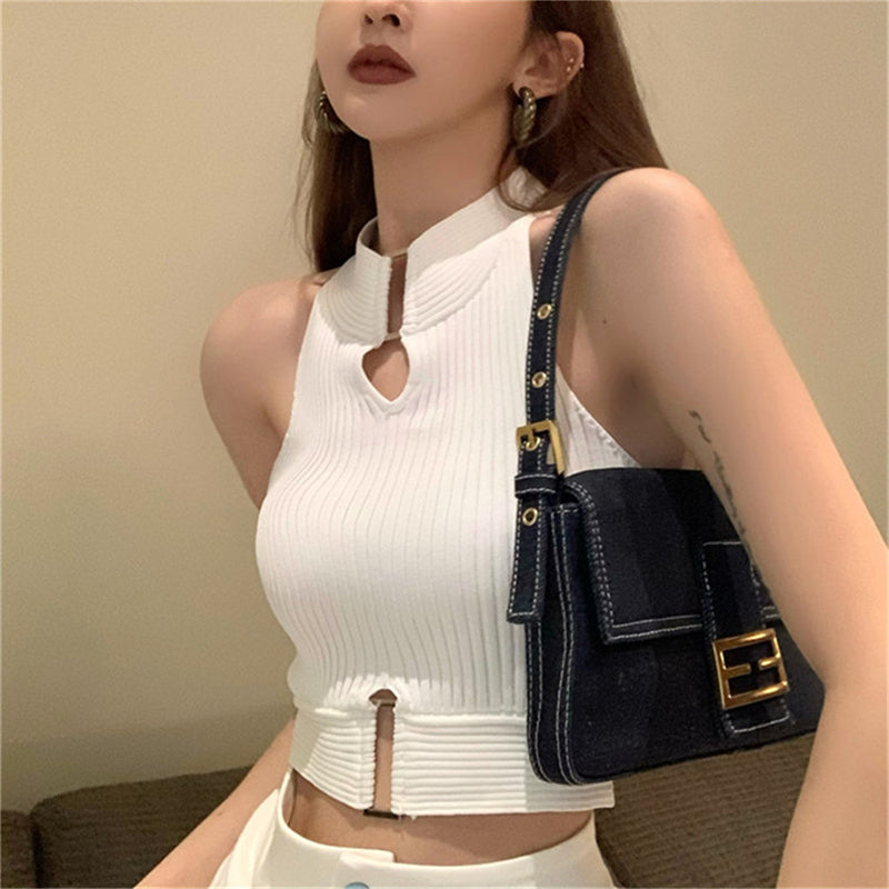 Ribbed Keyhole Sleeveless Crop Top
