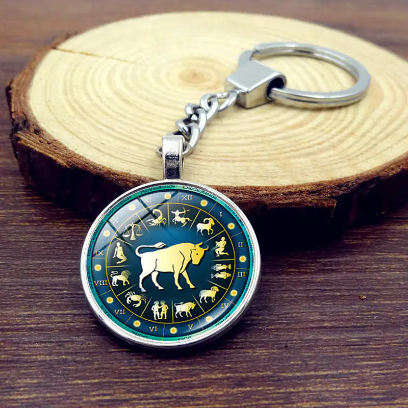 Zodiac Sign Keychain with Time Gem Design | Accessory