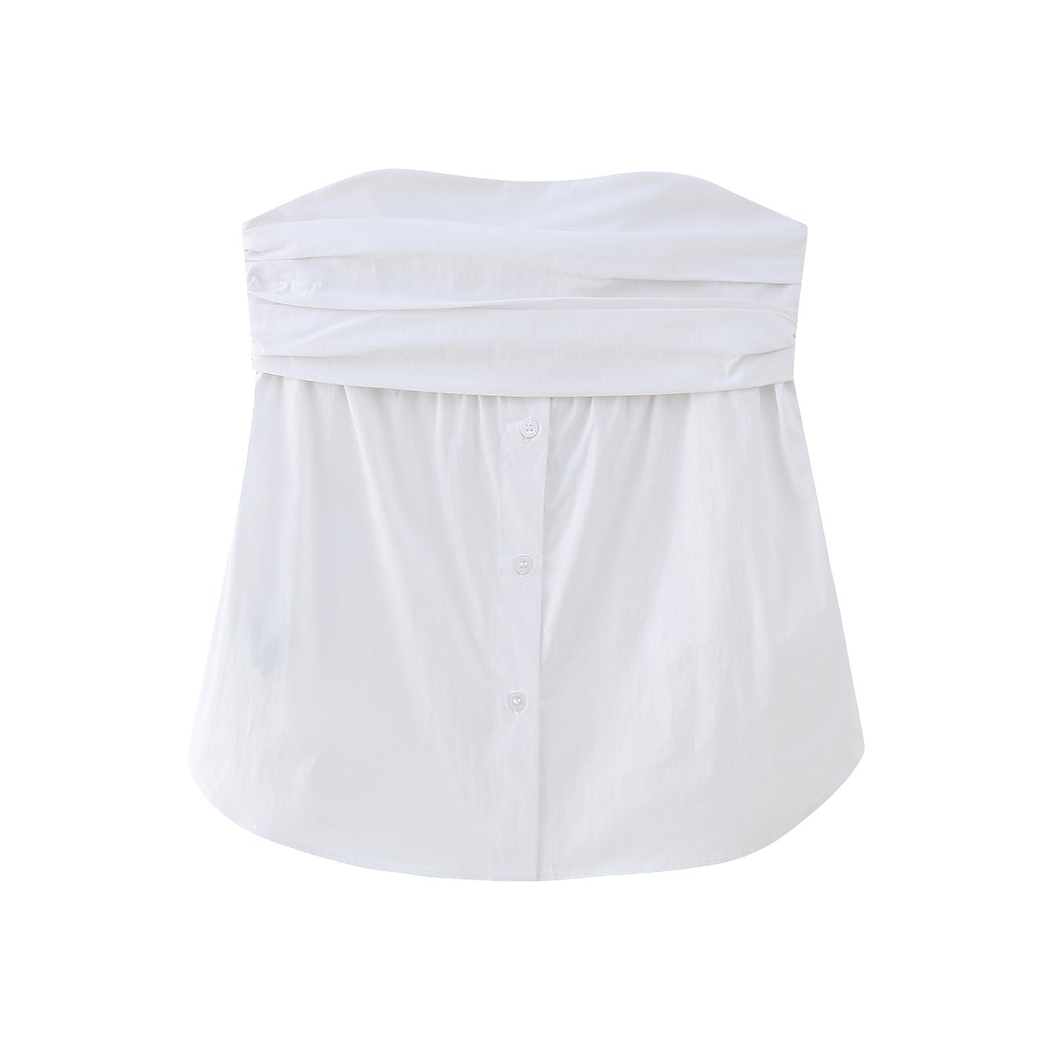 Spring New European Style Pleated Button Crop Top