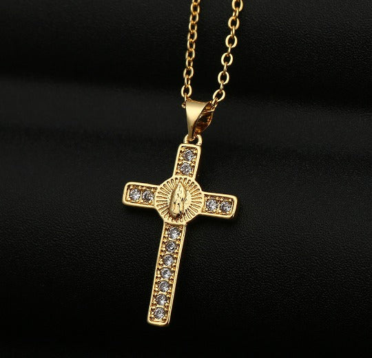 Cross with Virgin Mary Pendant Necklace - Christian Jewelry