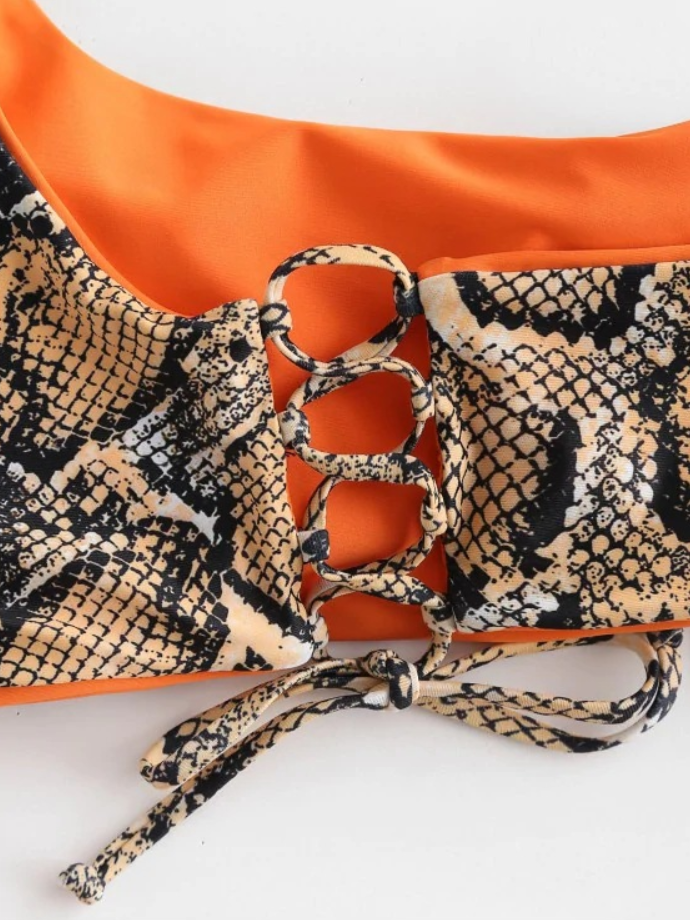 Snake Print One-Shoulder Bikini Set