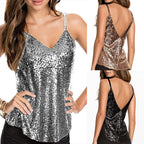 Shiny Sequin Sexy Tank Top with Spaghetti Straps