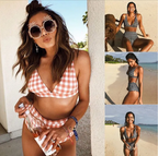 Gingham Check High-Waist Bikini Set