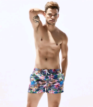Men's Quick-Dry Striped Floral Swim Trunks
