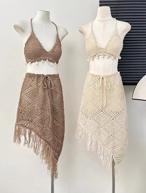Crochet Bikini and Skirt Beach Set