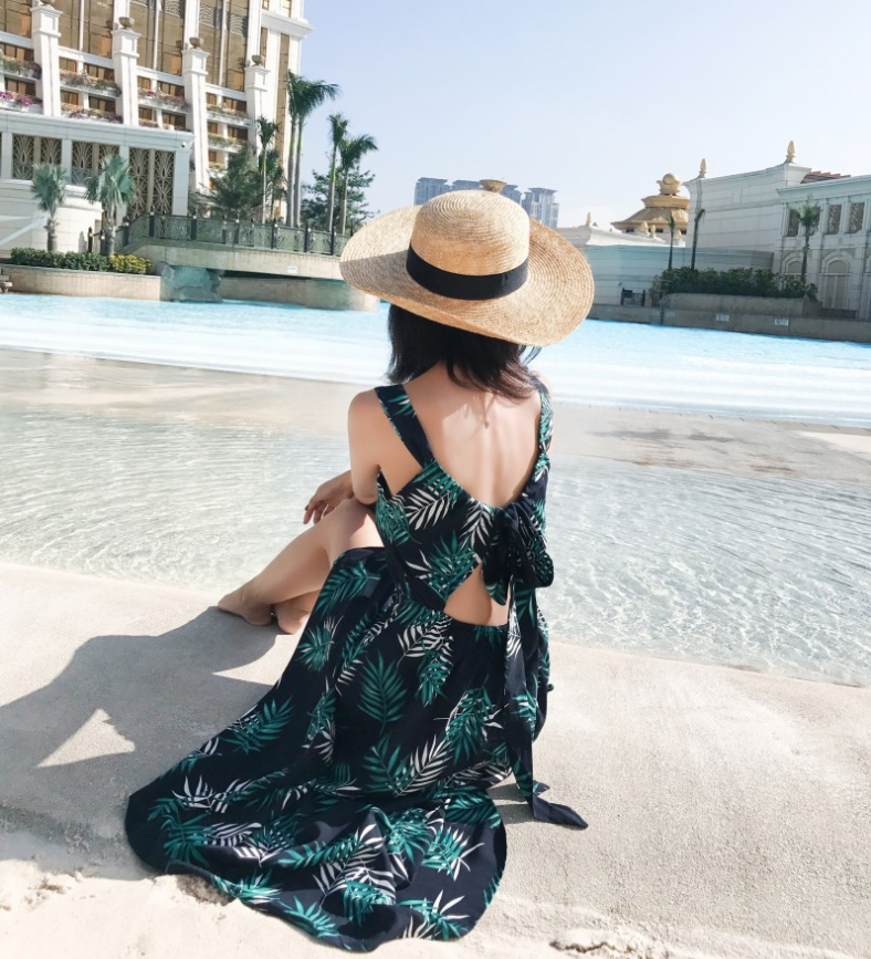Bohemian Print Maxi Dress with Spaghetti Straps