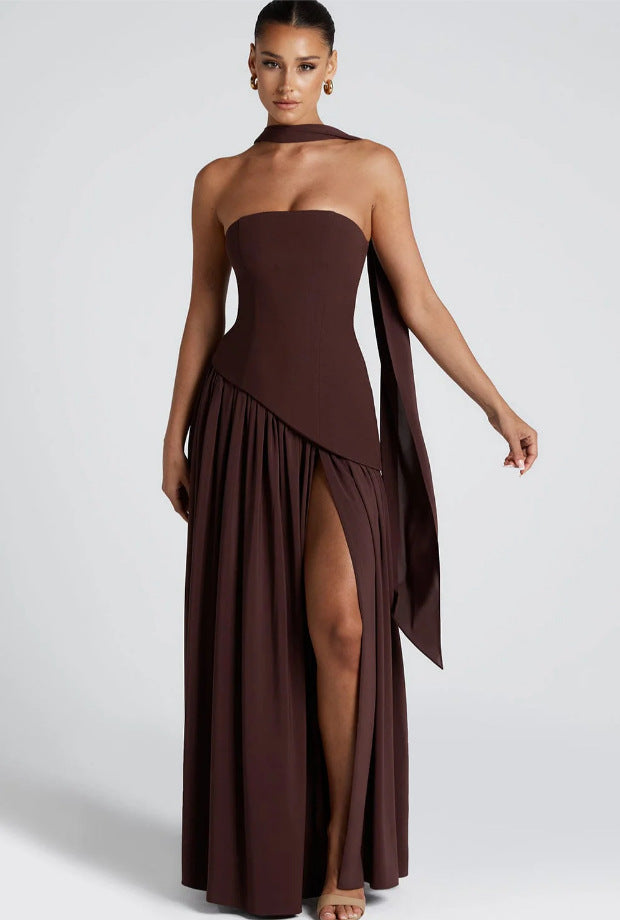 Strapless High-Slit Maxi Dress