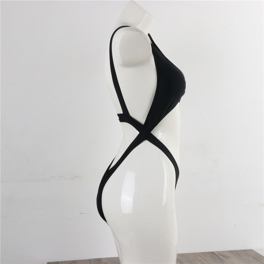 Womens Solid High-Cut One-Piece Swimsuit