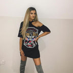 Printed Off-Shoulder Halter Top, Long Women's T-Shirt