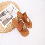 Leather Toe-Ring Slide Sandals