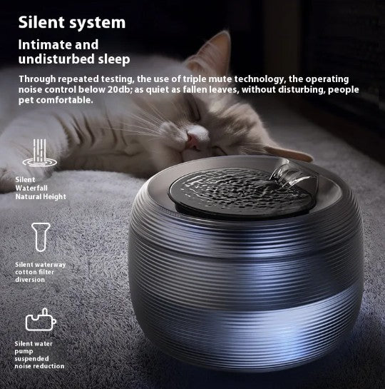 Automatic Pet Water Fountain 2L Ultra-Quiet Cat Dog Waterfall Drinking Dispenser with Carbon Filter and LED Low-Water Indicator