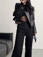 Black Long Sleeve Slim Fit Crop Top for Women