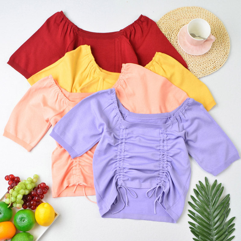 Boring Honey Women's Square Collar Drawstring Crop Top