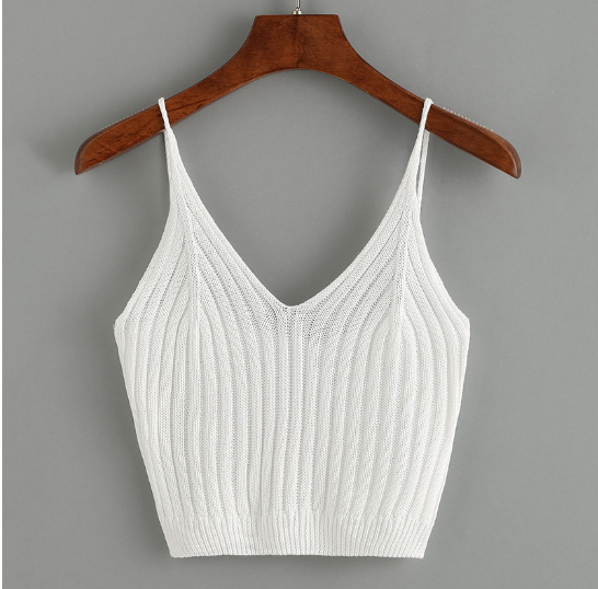 Solid Color Knit Tank Top with V-Neck Design
