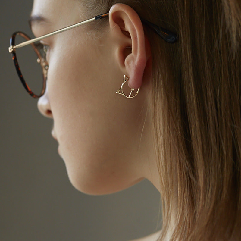 Gold Cat Outline Stud Earrings