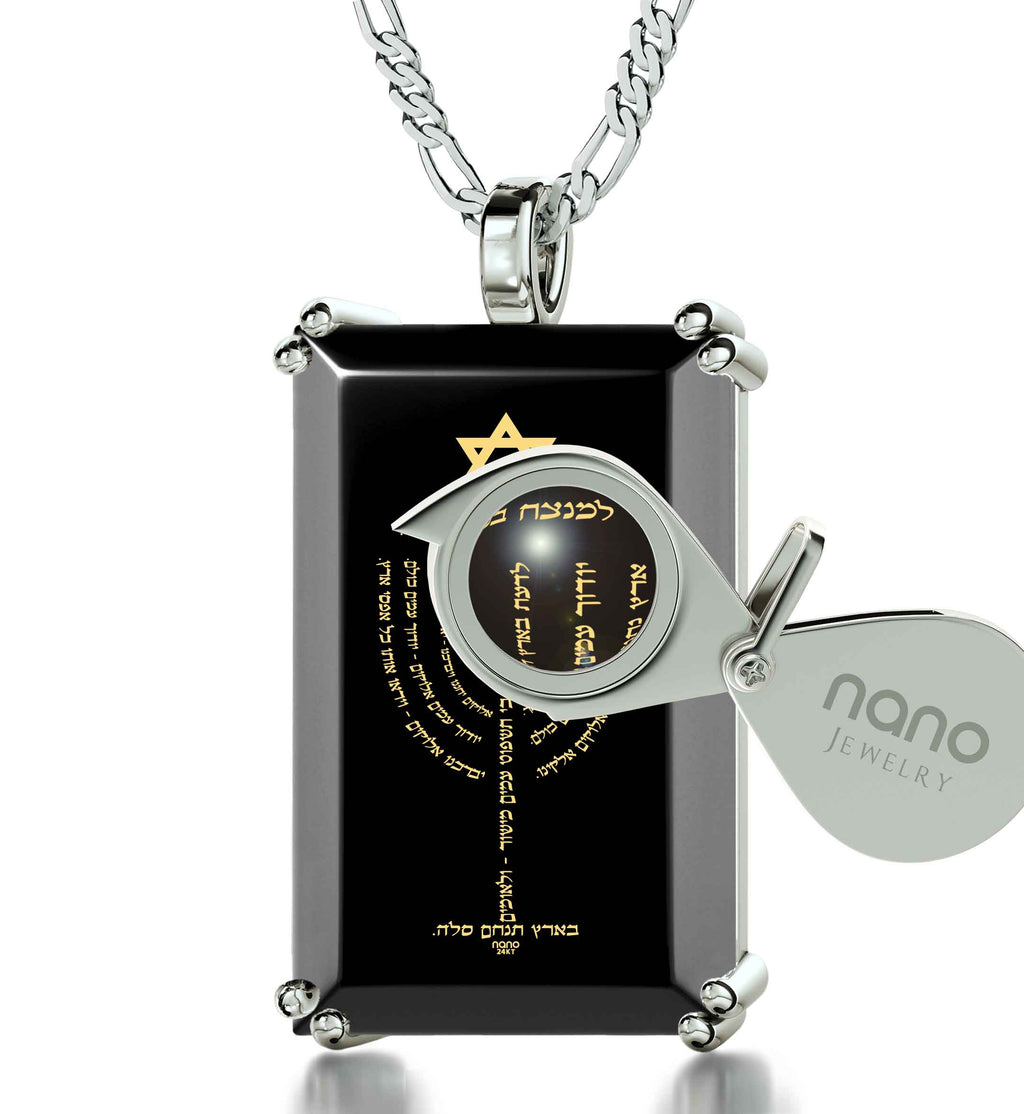 Men's Star of David Menorah Pendant Necklace on Onyx