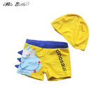 Boys Cartoon Dinosaur Swim Trunks and Cap Set