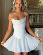 French Solid Color Tube Top Dress With Sleeves