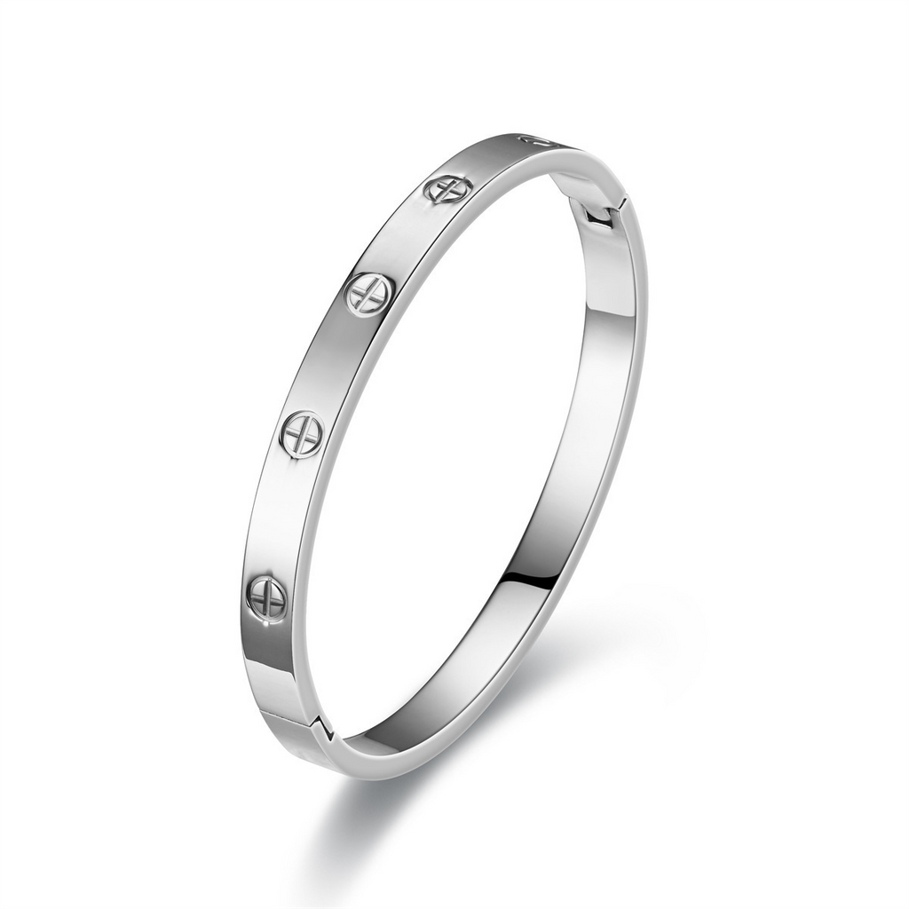 Stainless Steel Screw-Motif Cross Bangle