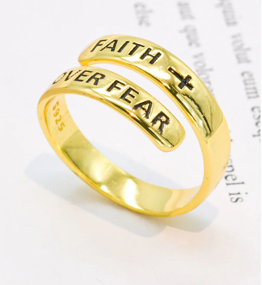 Faith Over Fear Cross Adjustable Ring