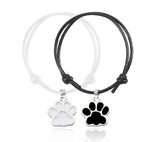 Adjustable Cord Bracelet with Black and White Dog Paw Charms