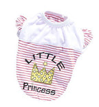 Little Princess Striped Dog Tank Top with Ruffle Sleeves, Crown Print Breathable Summer Vest for Small Dogs and Puppies