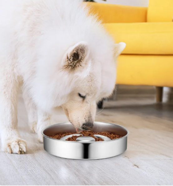 Stainless Steel Slow Feeder Dog Bowl Anti-Gulp Maze Feeding Dish for Dogs and Cats, Non-Slip Bloat-Stop Puzzle Food Bowl, Dishwasher Safe