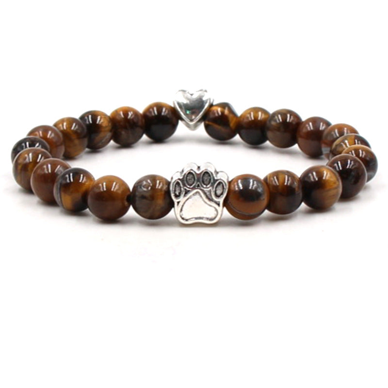 Tigereye Stone Paw Print Beaded Bracelet