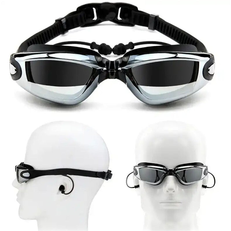 Unisex Anti-Fog Mirrored Swim Goggles with Earplugs
