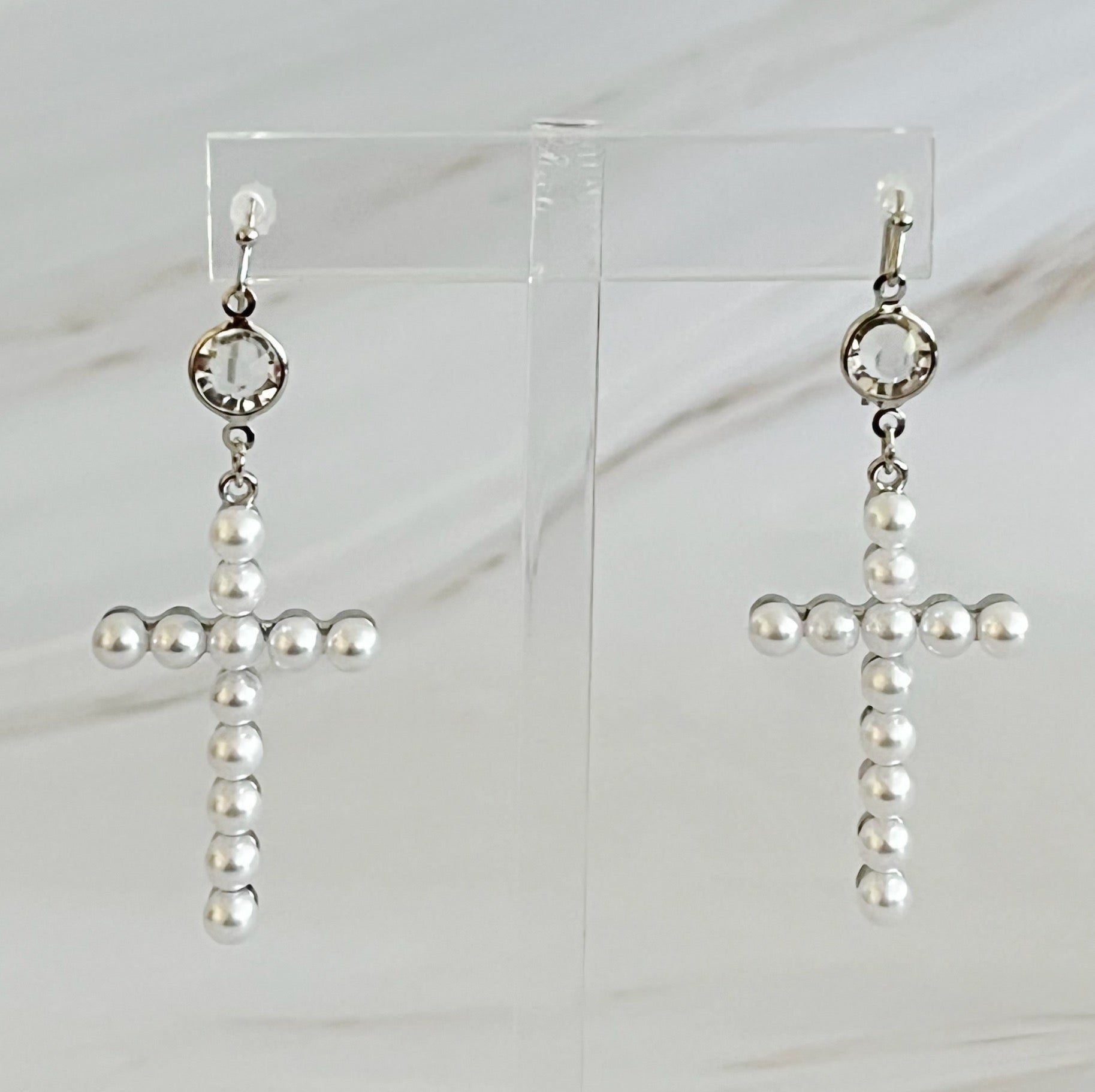 Pearl Cross Dangle Earrings | Christian Jewelry