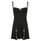 Aesthetic Mini Dress with Lace Patchwork and Spaghetti Straps