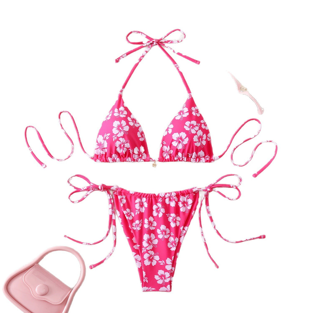 Cherry Print Triangle String Bikini Set