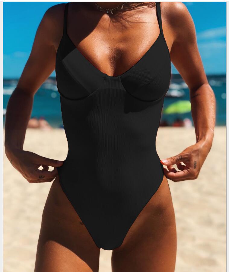 Mustard High-Cut Plunge One-Piece Swimsuit