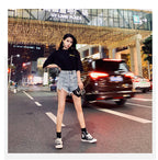 High-Waisted Ripped Wide-Leg Denim Shorts for Women