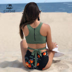 Striped Floral Cutout One-Piece Swimsuit