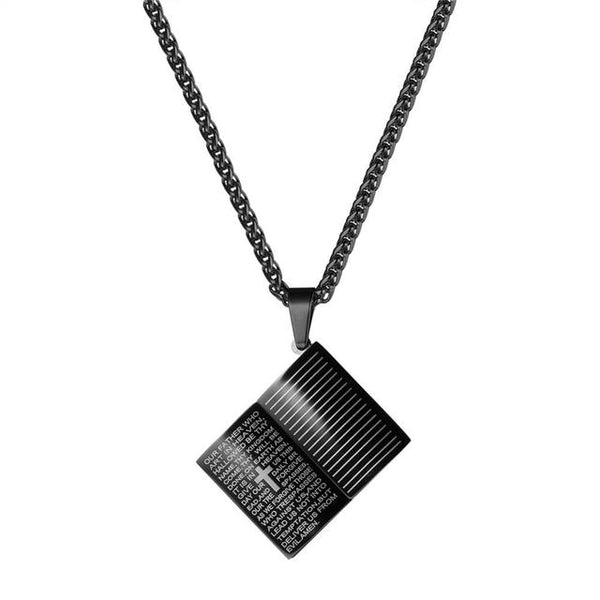 Lord's Prayer Cross Pendant Necklace - Stainless Steel Christian Jewelry