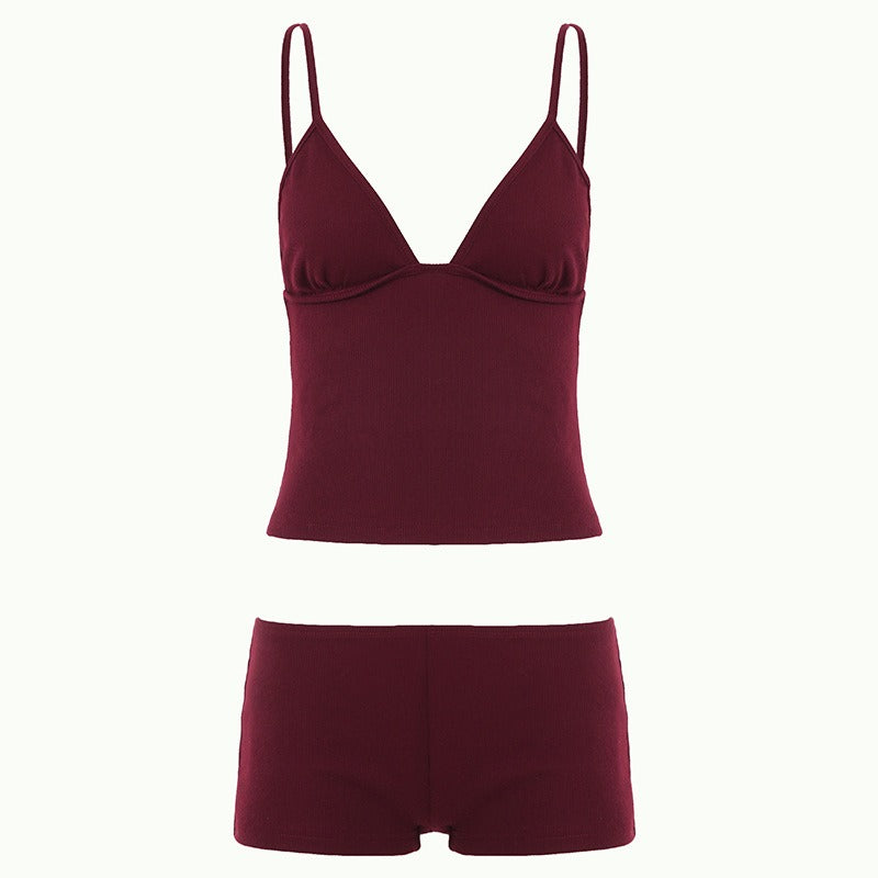Thread-knit V-neck Camisole & Low-rise Shorts Set