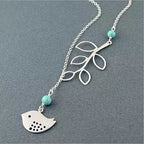 Turquoise Bird and Branch Lariat Necklace