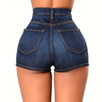 Women's Blue Slim Fit Denim Shorts for Beach & Events