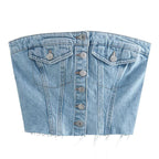 Blue Off-Shoulder Denim Corset Crop Top for Women