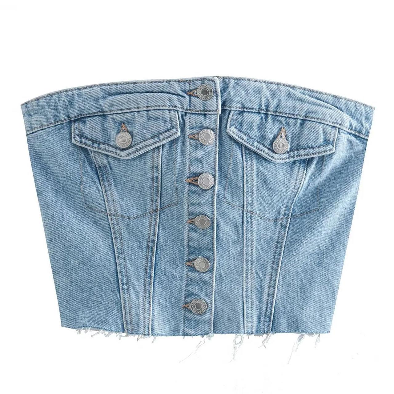Blue Off-Shoulder Denim Corset Crop Top for Women