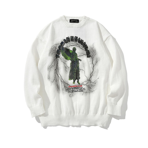 Men's Jesus Print Knit Sweater - Casual Street Style