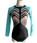 Palm Print Zip-Front One-Piece Swimsuit