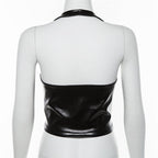 Crop Top with Neck Tie, Women's PU Vest
