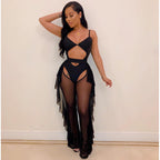 Cutout Swimsuit with Sheer Mesh Beach Pants