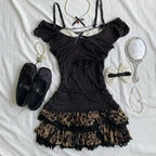 Strappy Faux Two-Piece Black Crop Top