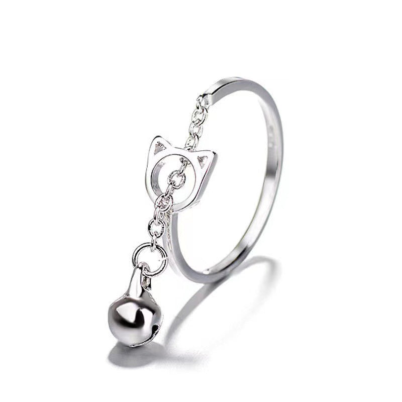 Hollow Cat Bell Tassel Ring
