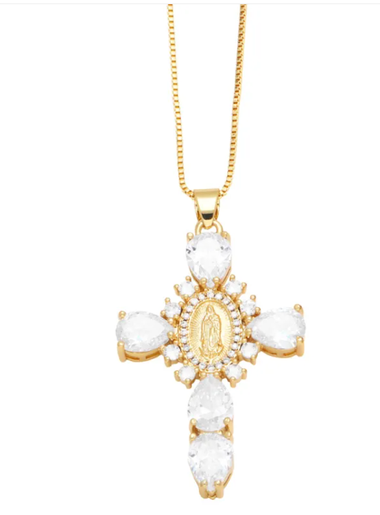 Zircon Virgin Mary Cross Necklace