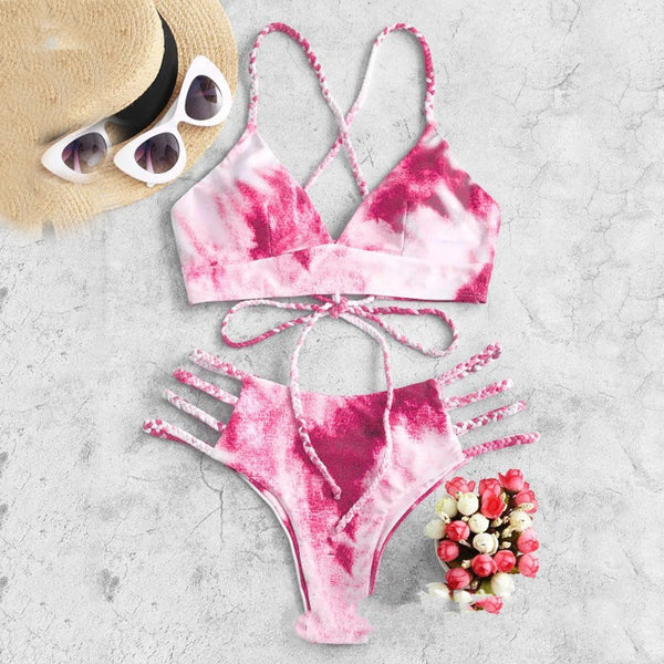 Tie-Dye Braided Strappy Bikini Set